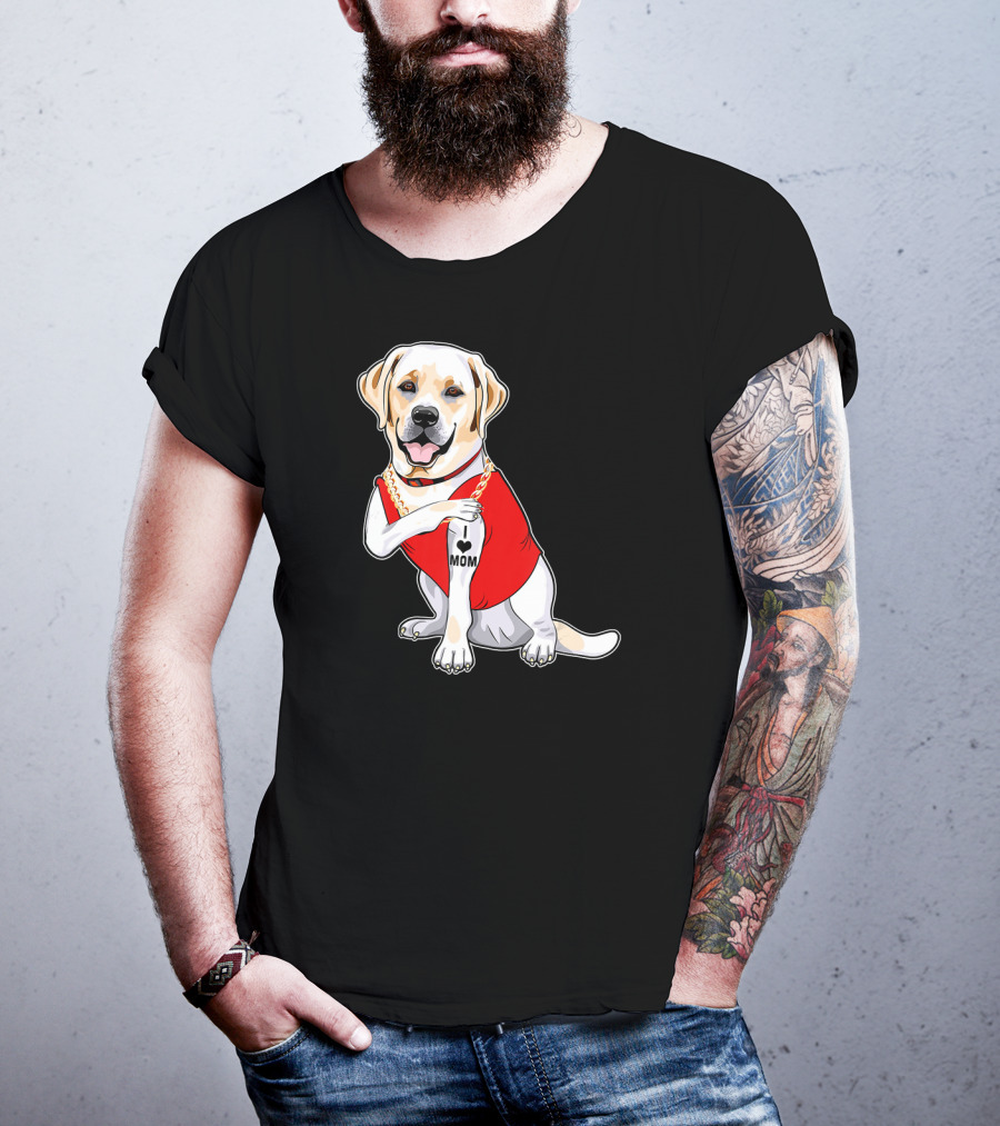 Labrador Retriever I Love Mom Tattoo Red Shirt Gold Chain T-Shirt