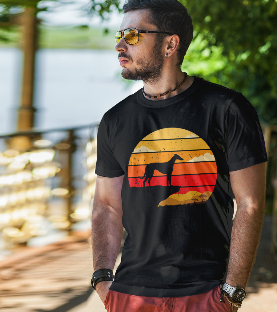 Vintage Italian Greyhound Silhouette Scenic Sunset T-Shirt