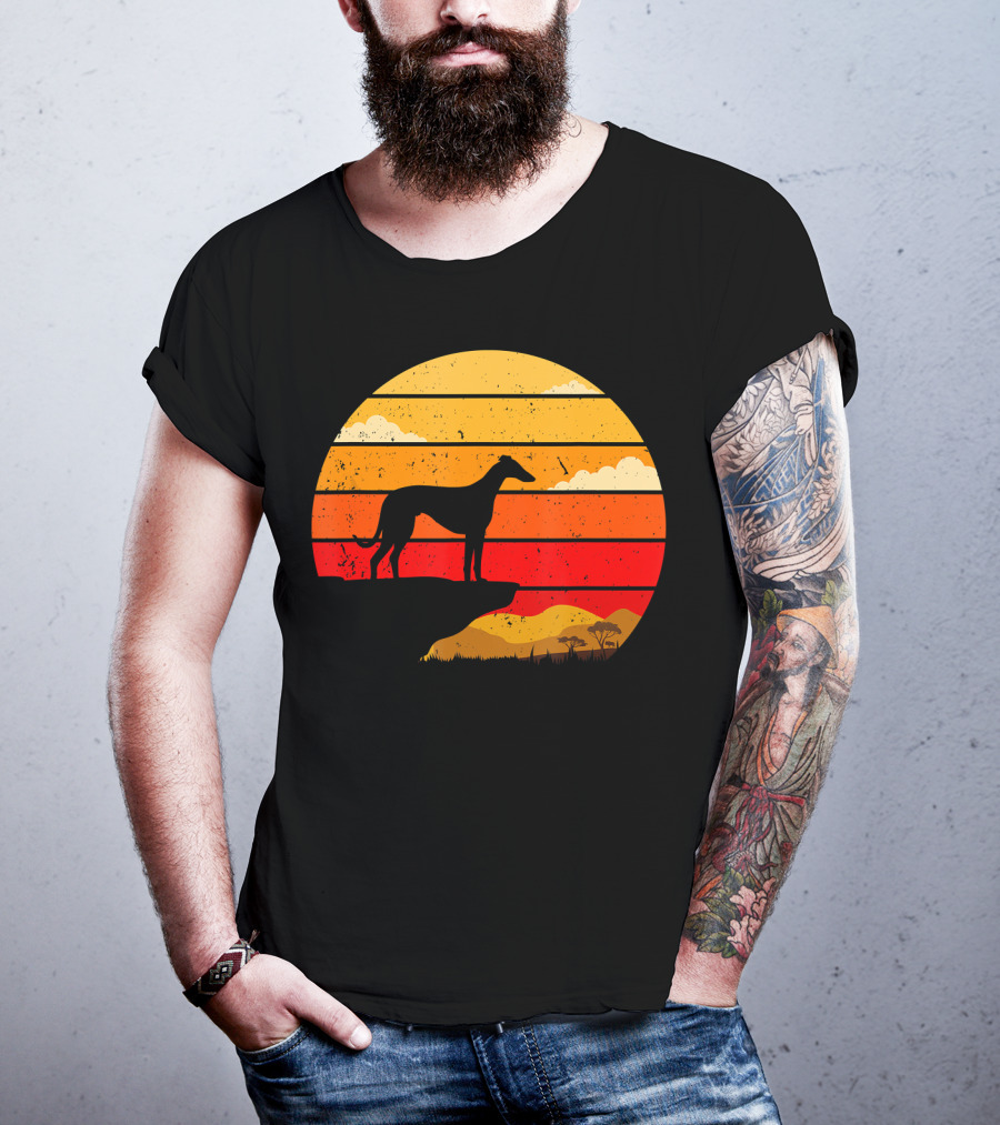 Vintage Italian Greyhound Silhouette Scenic Sunset T-Shirt