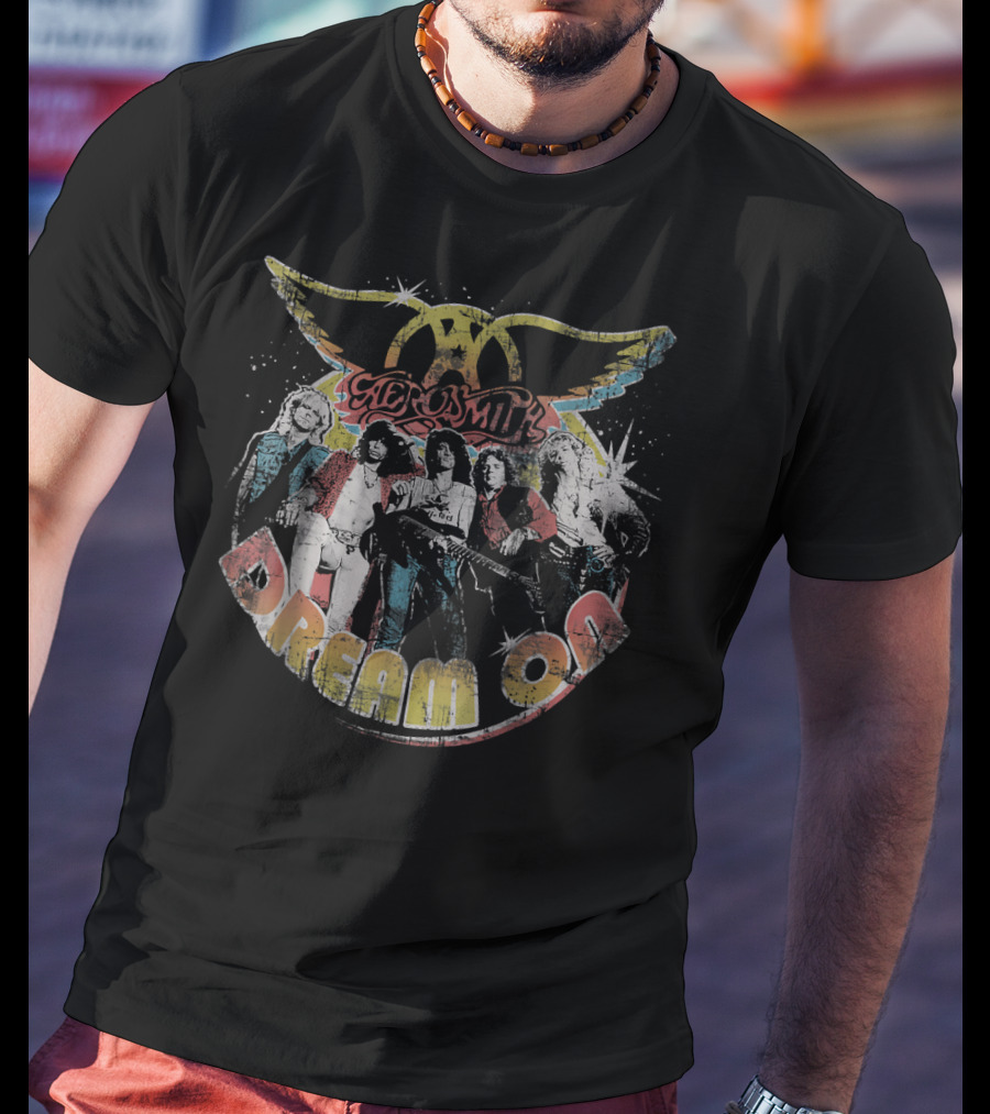 Aerosmith Dream On Band Members Retro Winged T-Shirt