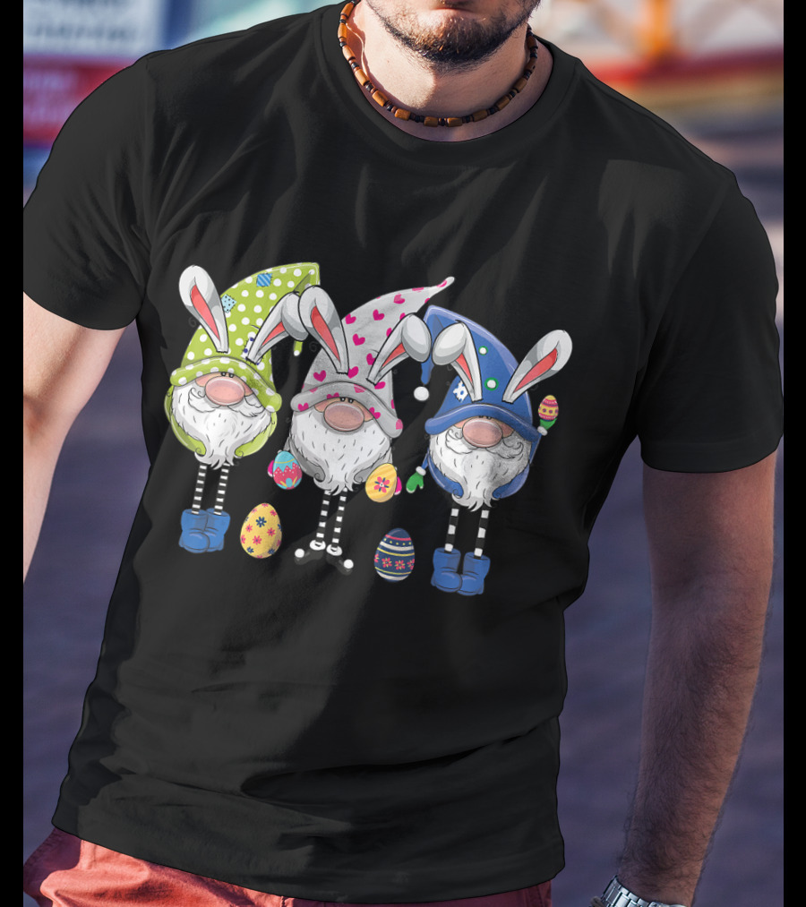 Easter Gnomes With Bunny Ears And Colorful Eggs For Egg Hunting T-Shirt