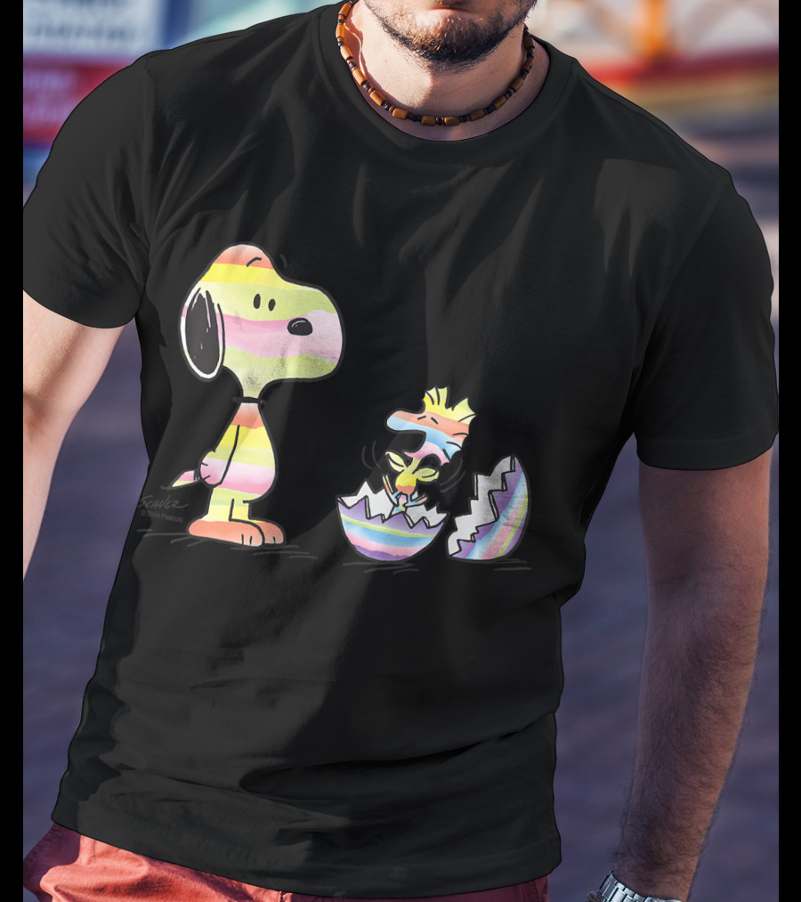 Peanuts Snoopy Woodstock Colorful Easter Egg Stripes T-Shirt