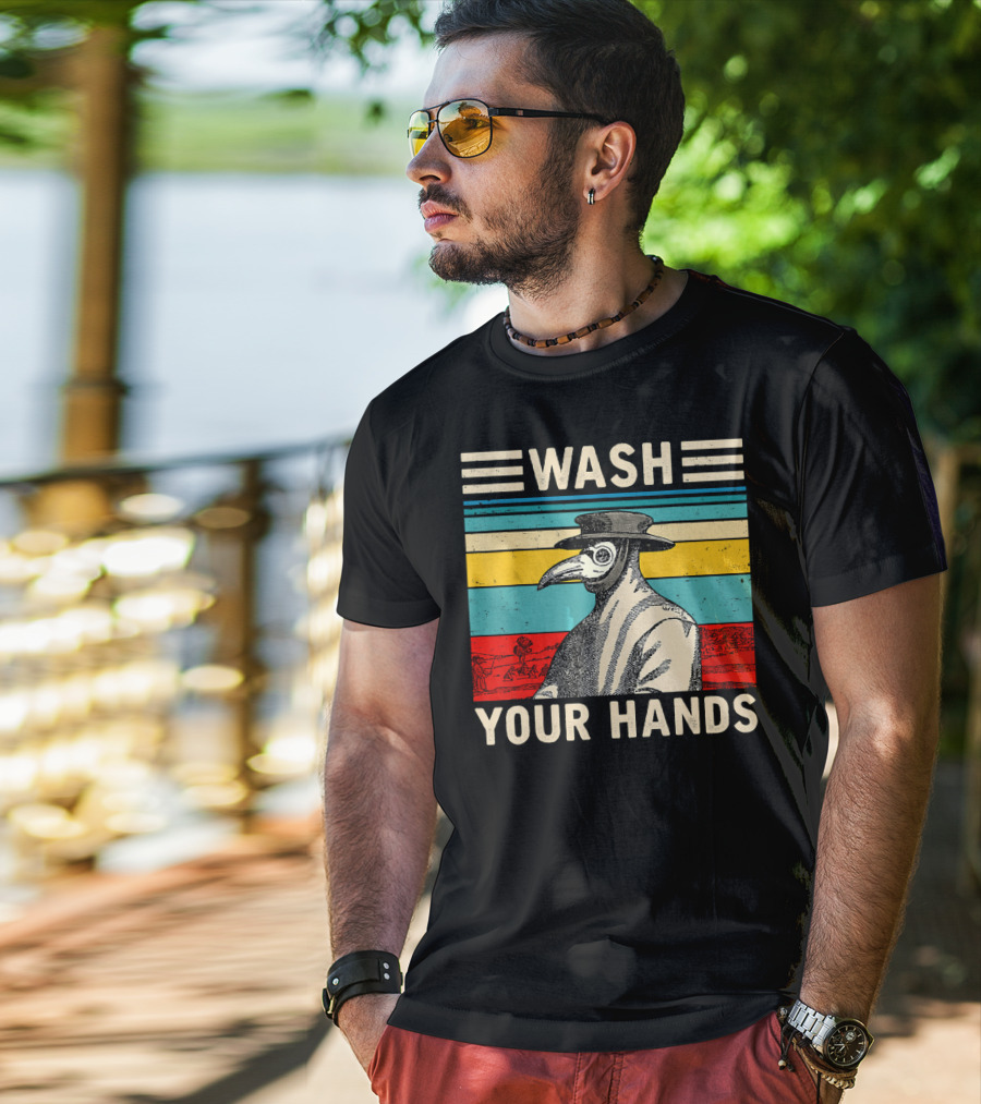 Wash Your Hands Plague Doctor Vintage Stripe T-Shirt