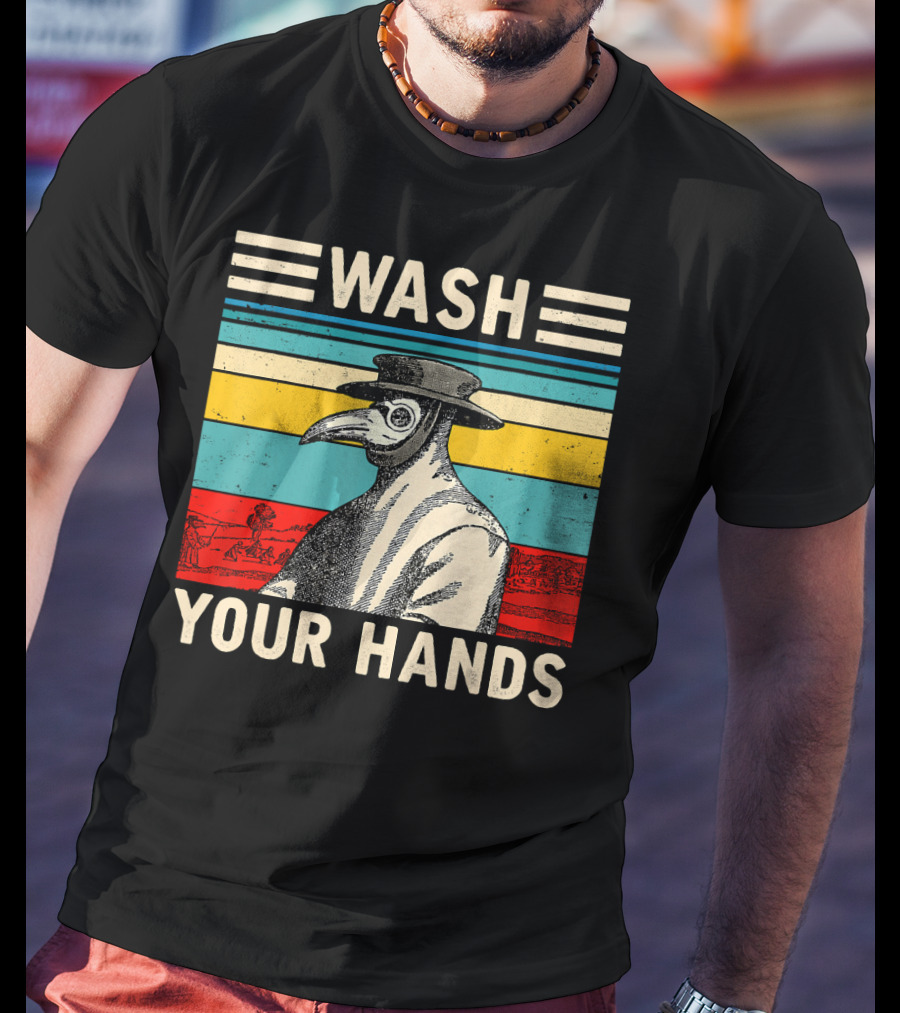 Wash Your Hands Plague Doctor Vintage Stripe T-Shirt
