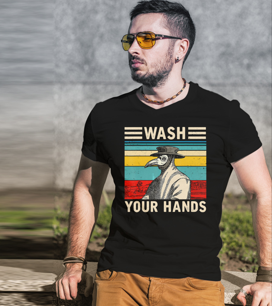 Wash Your Hands Plague Doctor Vintage Stripe T-Shirt