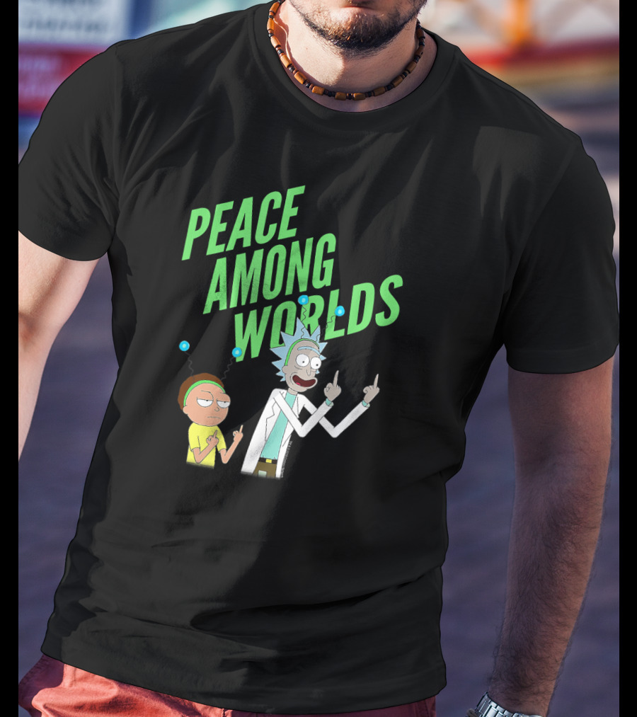 Rick And Morty Peace Among Worlds Gesture With Portal Elements T-Shirt