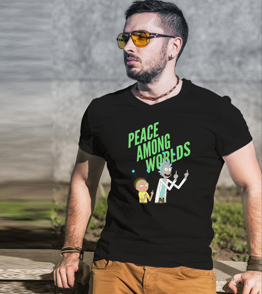 Rick And Morty Peace Among Worlds Gesture With Portal Elements T-Shirt