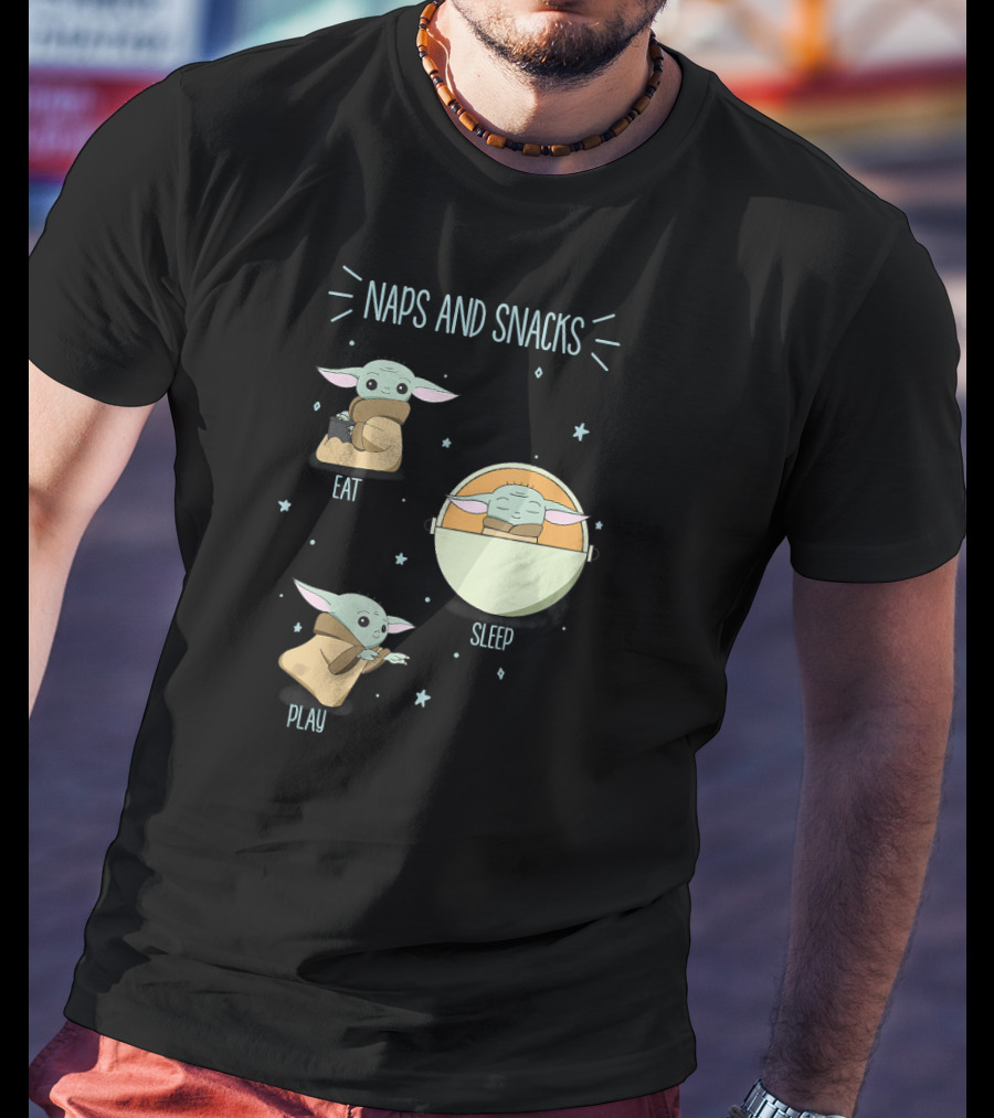 Star Wars The Mandalorian Naps And Snacks Eat Sleep Play The Child Doodles T-Shirt