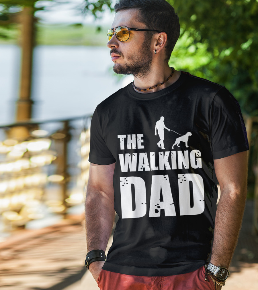 The Walking Dad Boxer Dog Silhouette Walking Man And Dog T-Shirt