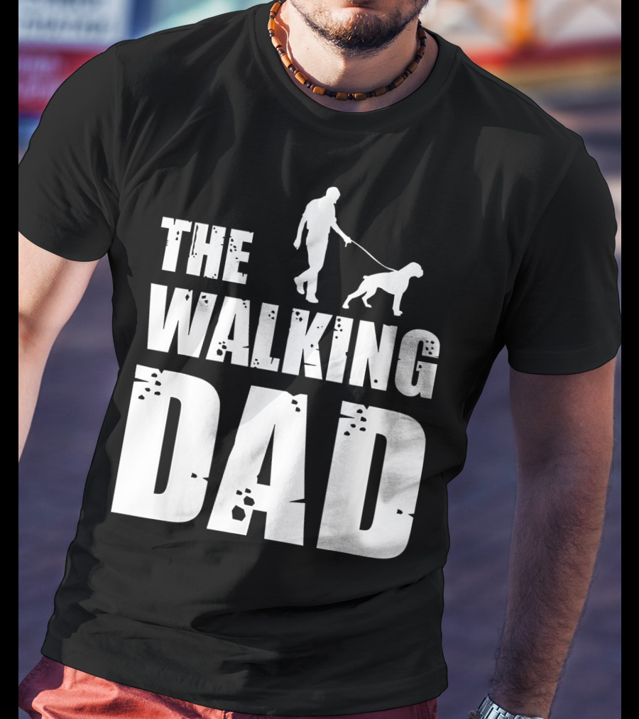 The Walking Dad Boxer Dog Silhouette Walking Man And Dog T-Shirt
