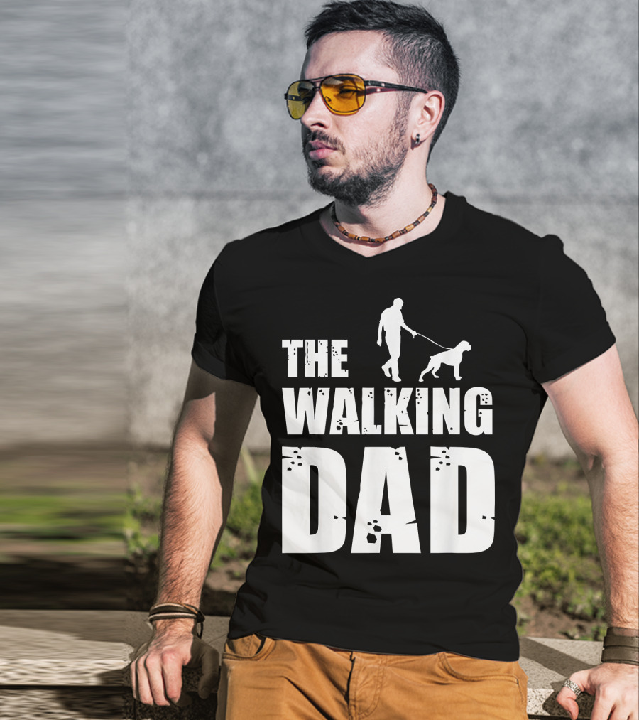 The Walking Dad Boxer Dog Silhouette Walking Man And Dog T-Shirt