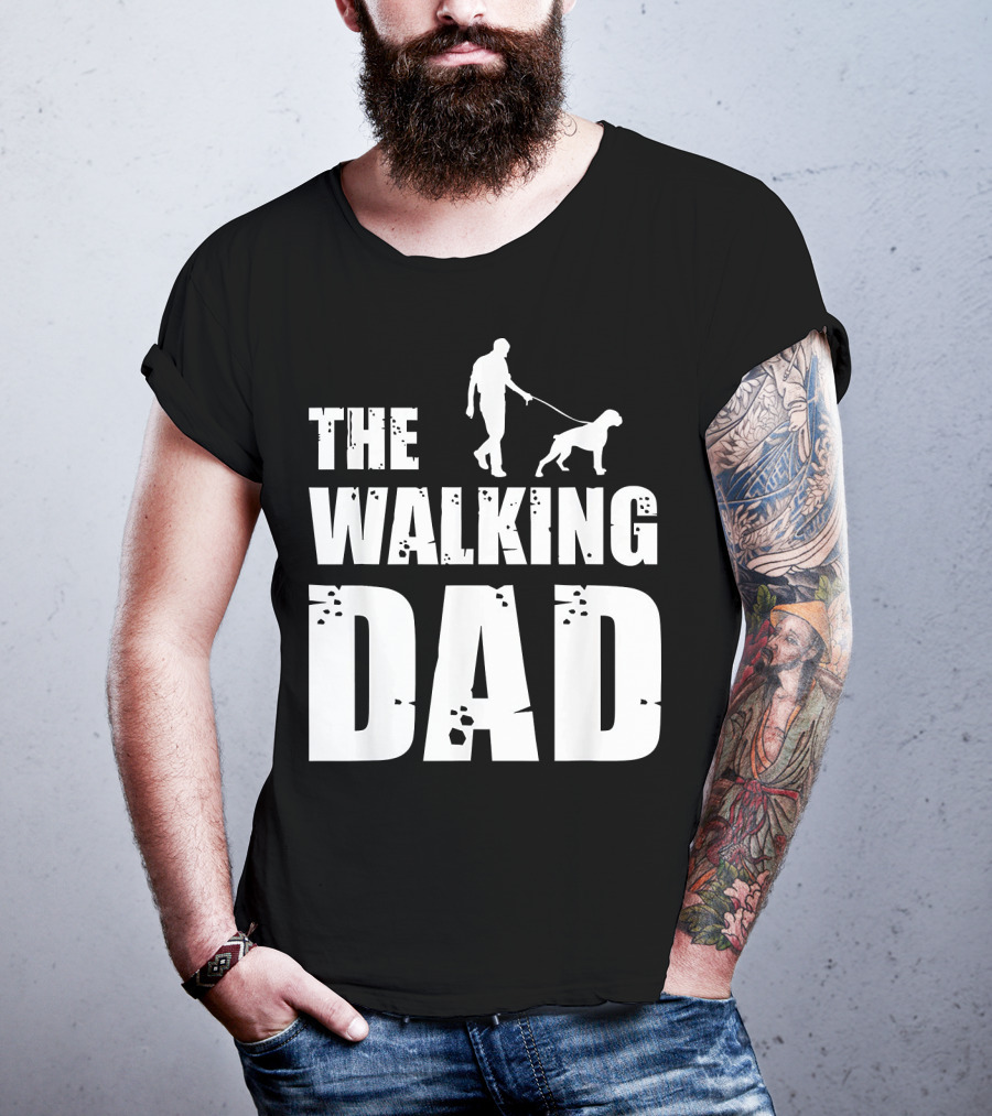 The Walking Dad Boxer Dog Silhouette Walking Man And Dog T-Shirt