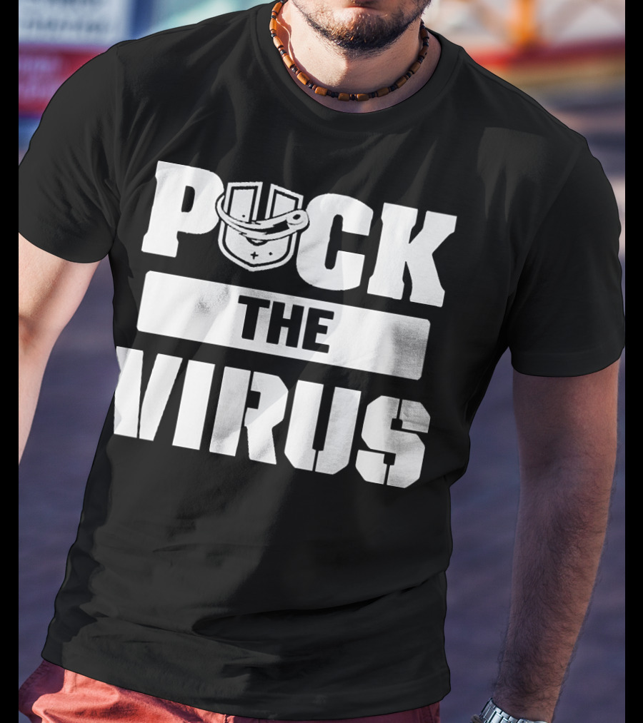 Puck The Virus Hockey Mask Sports Humorous Message T-Shirt