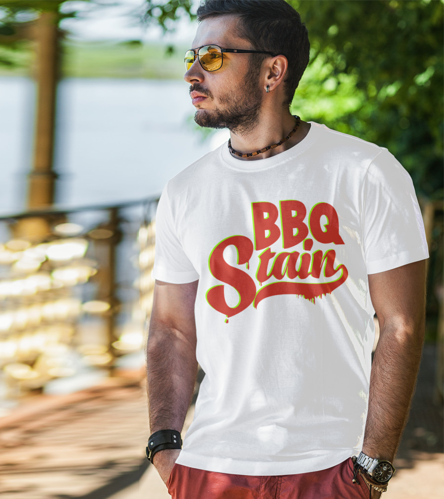 BBQ Stain Dripping Font Bold Red Green Outline T-Shirt