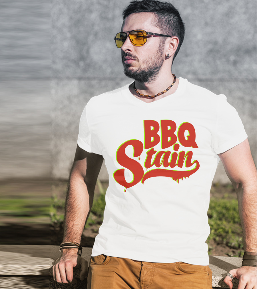 BBQ Stain Dripping Font Bold Red Green Outline T-Shirt