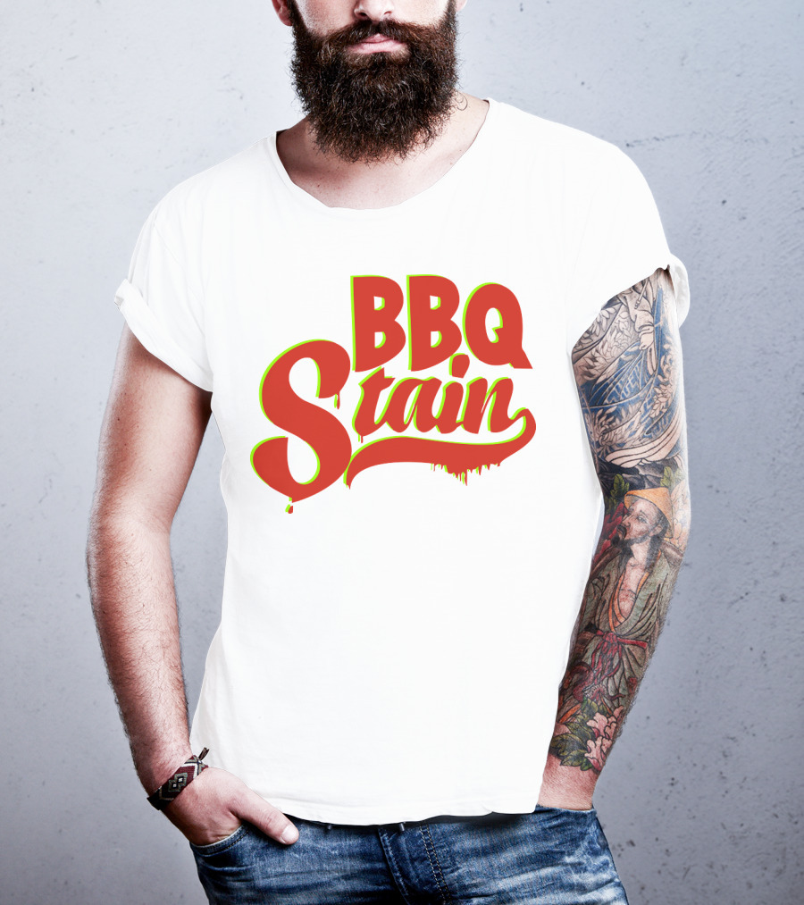 BBQ Stain Dripping Font Bold Red Green Outline T-Shirt