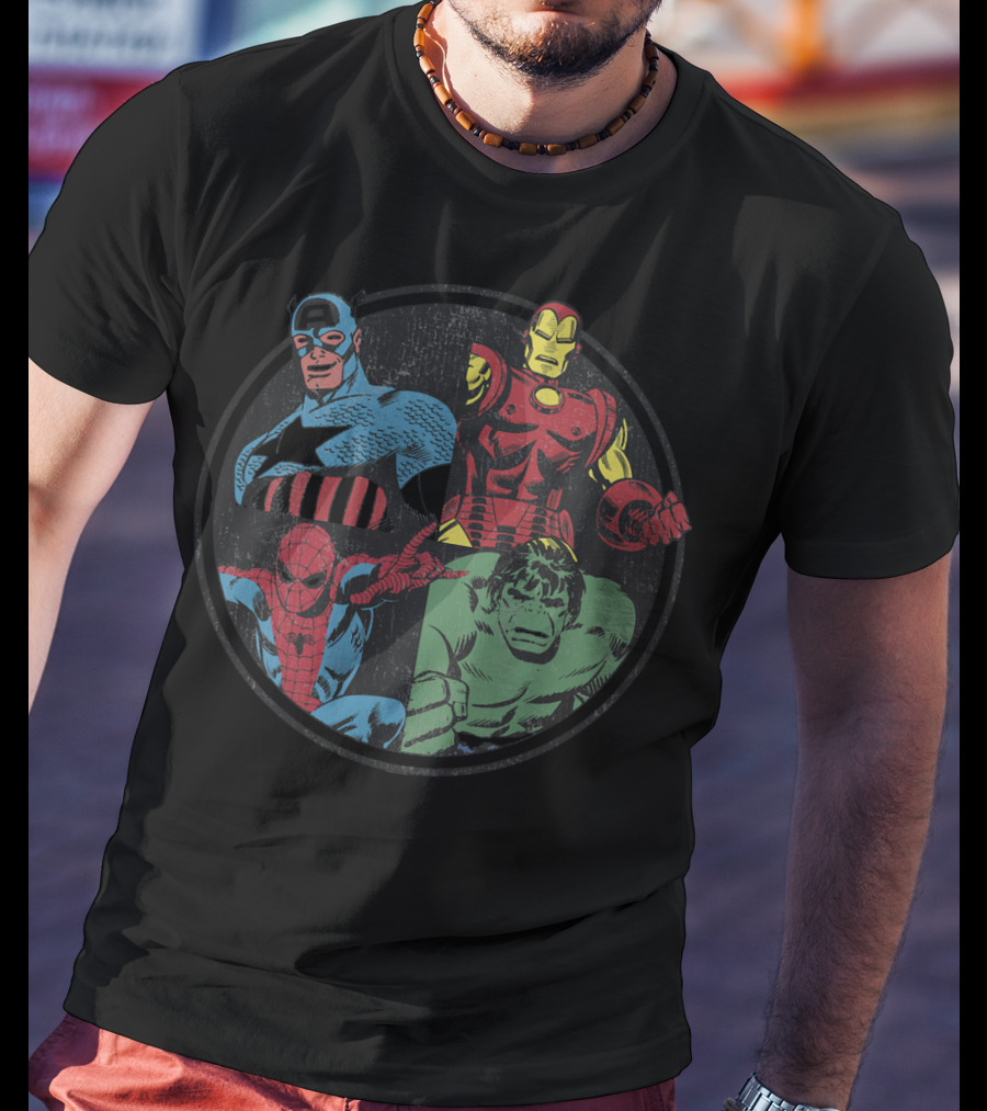 Marvel Avengers Assemble Captain America Spider-Man Iron Man Hulk T-Shirt