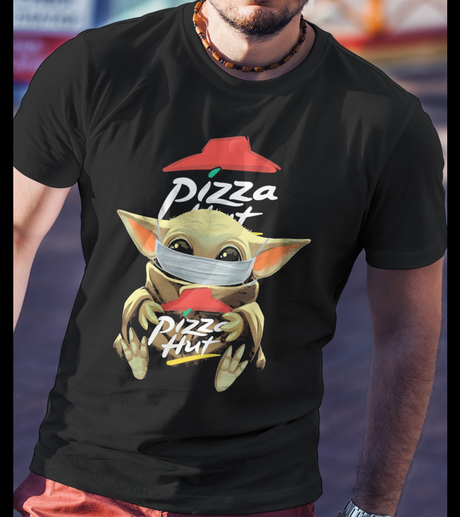 Baby Yoda Mask Holding Pizza Hut T-Shirt