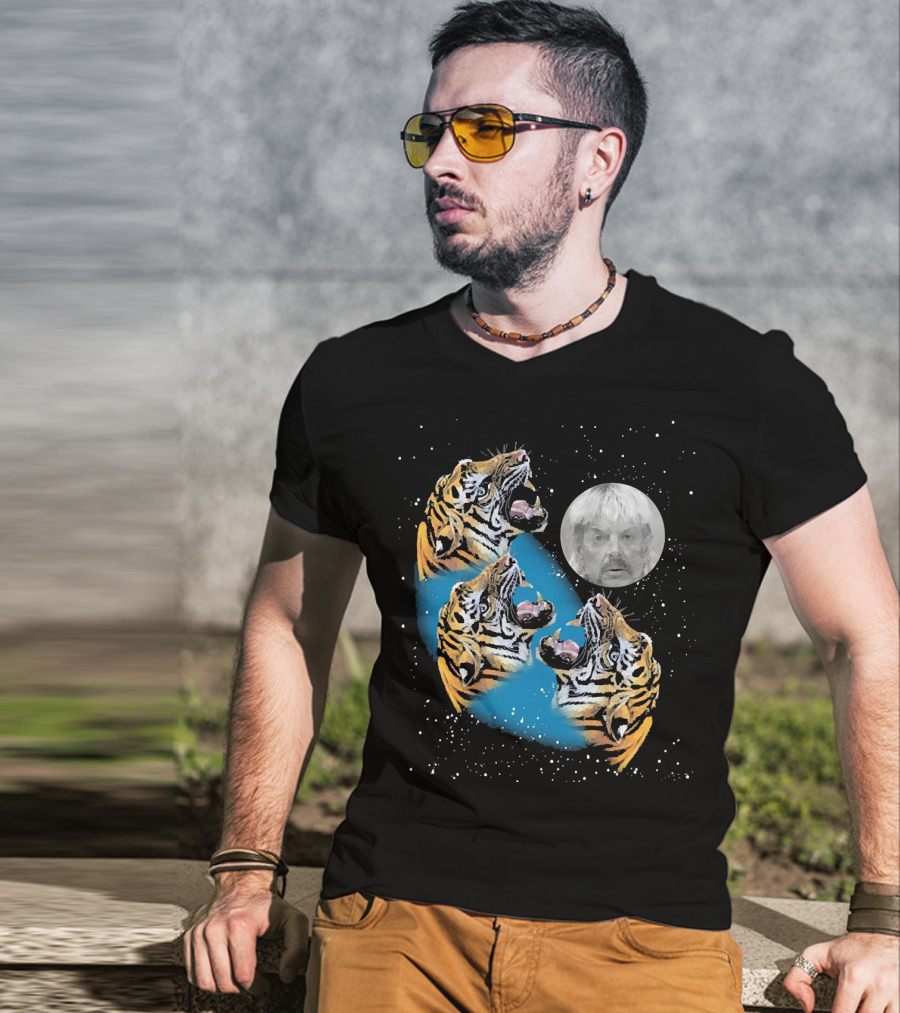 Joe Exotic Moon Three Tiger King Roaring Tiger Ladies T-Shirt