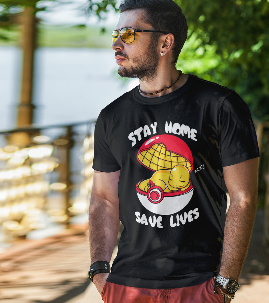 Stay Home Save Lives Charmander Pokemon Ladies Pokeball Zzzz T-Shirt