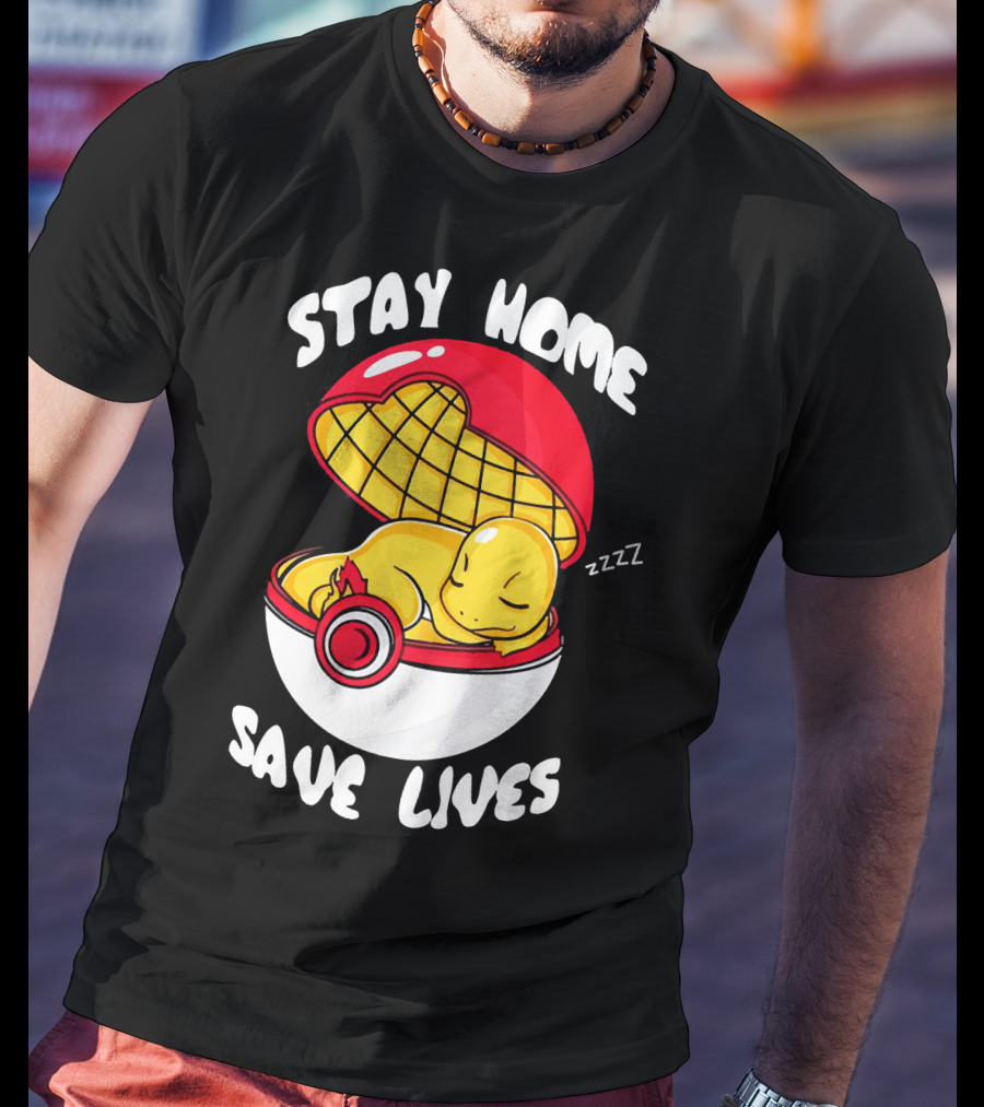 Stay Home Save Lives Charmander Pokemon Ladies Pokeball Zzzz T-Shirt