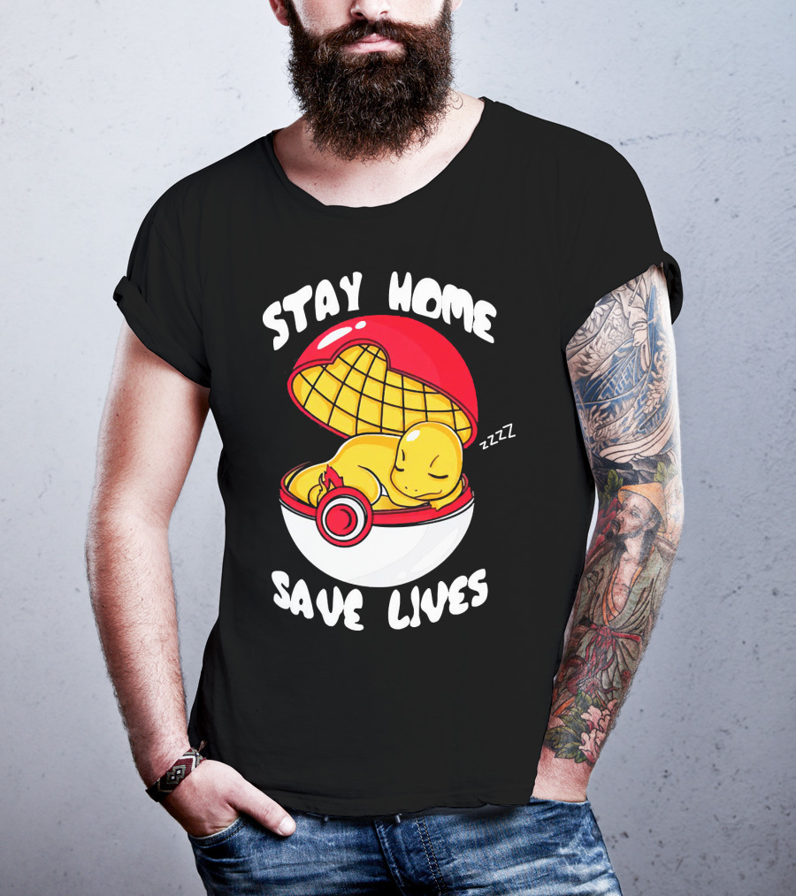 Stay Home Save Lives Charmander Pokemon Ladies Pokeball Zzzz T-Shirt