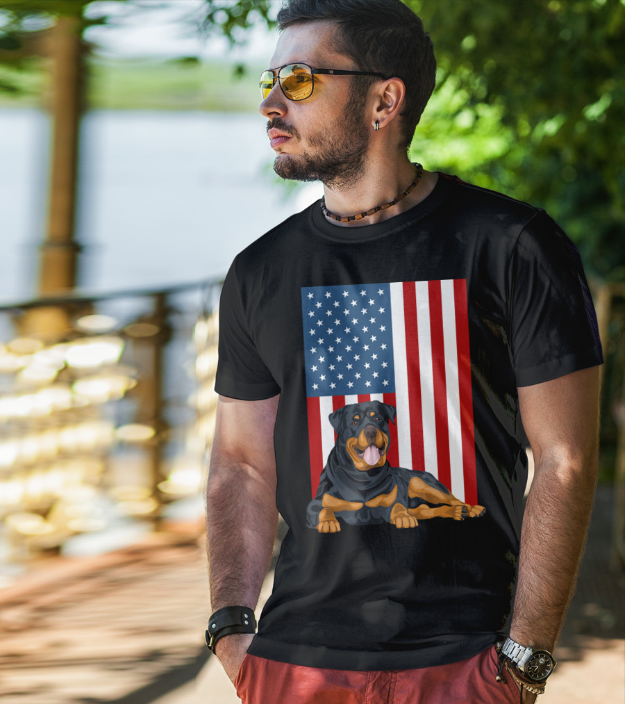 American Flag USA Pet Rottweiler Dog 194 T-Shirt