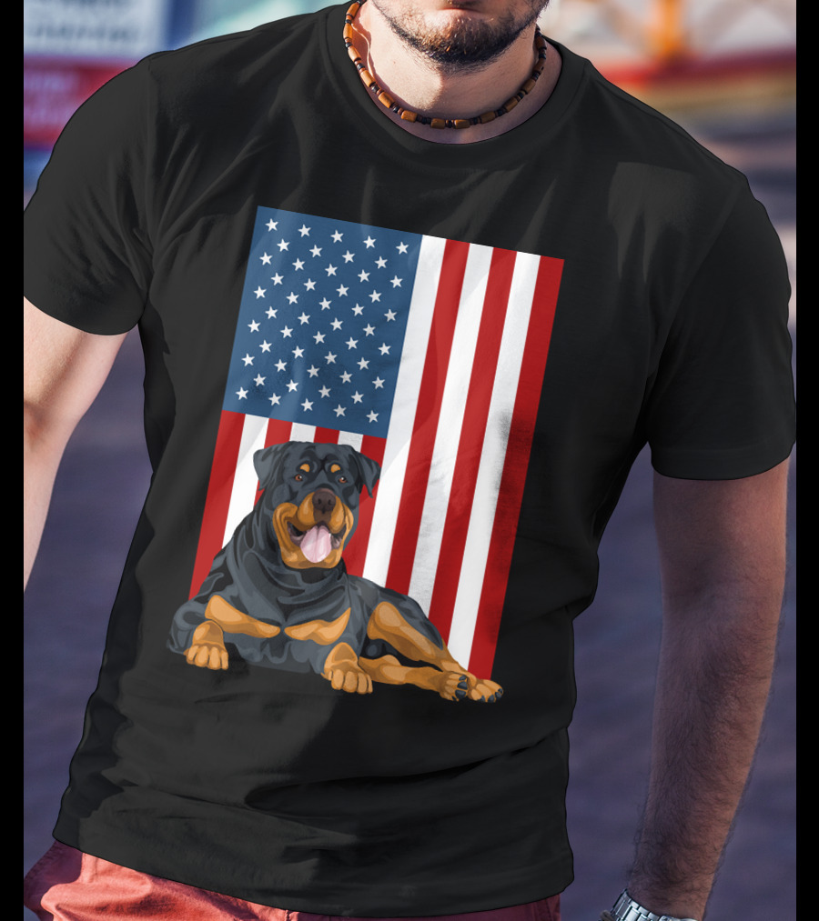 American Flag USA Pet Rottweiler Dog 194 T-Shirt