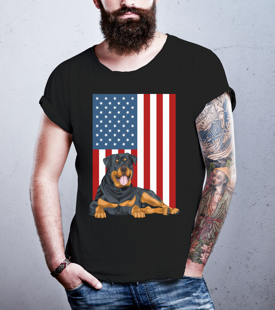 American Flag USA Pet Rottweiler Dog 194 T-Shirt