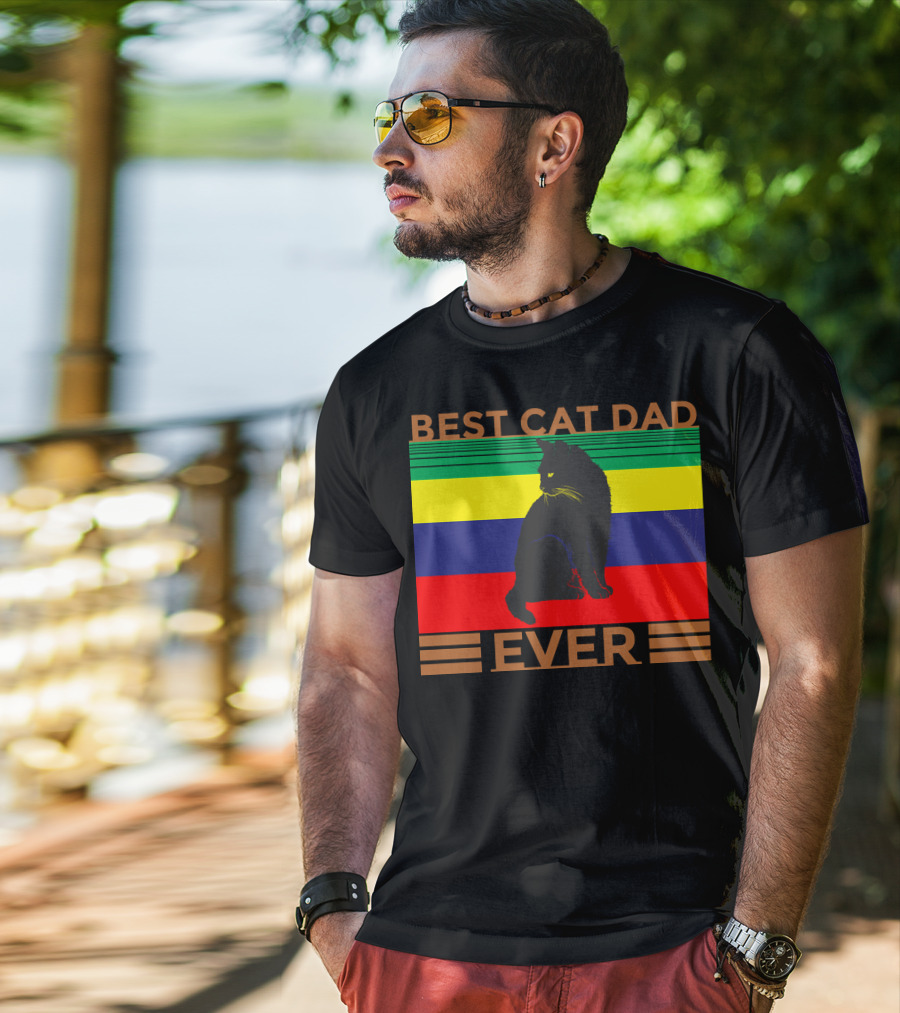 BEST CAT DAD EVER Colorful Striped Cat T-Shirt