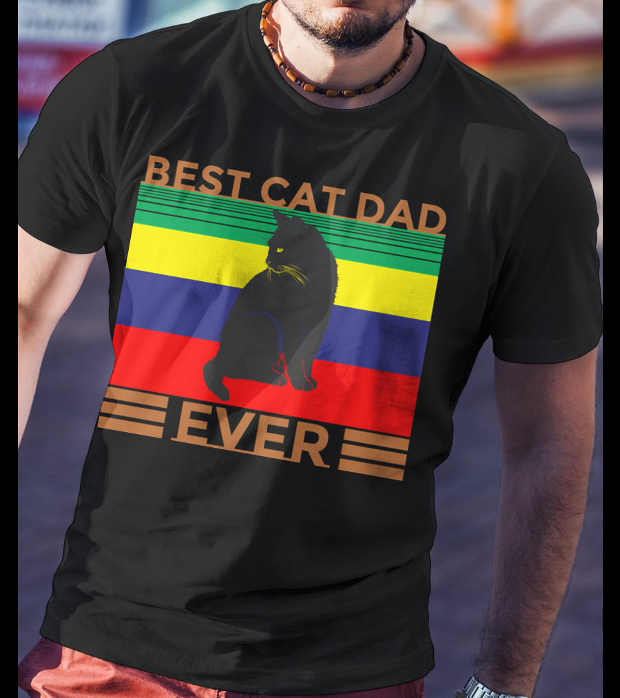 BEST CAT DAD EVER Colorful Striped Cat T-Shirt