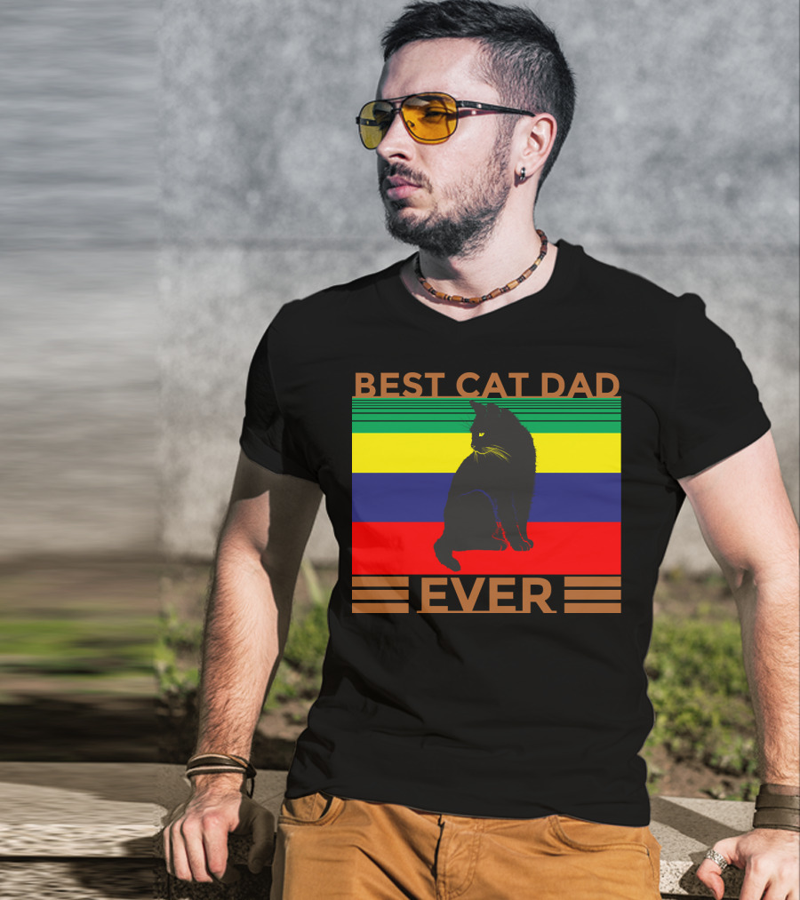 BEST CAT DAD EVER Colorful Striped Cat T-Shirt