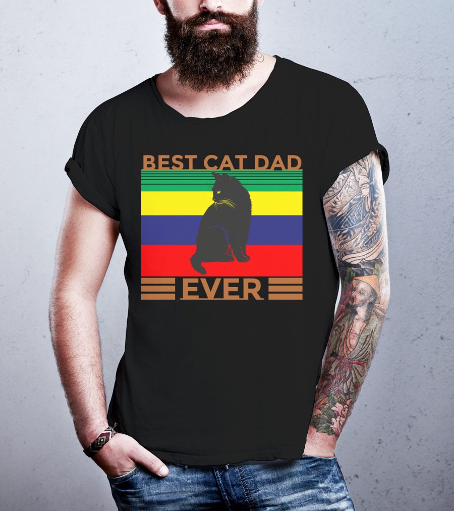 BEST CAT DAD EVER Colorful Striped Cat T-Shirt