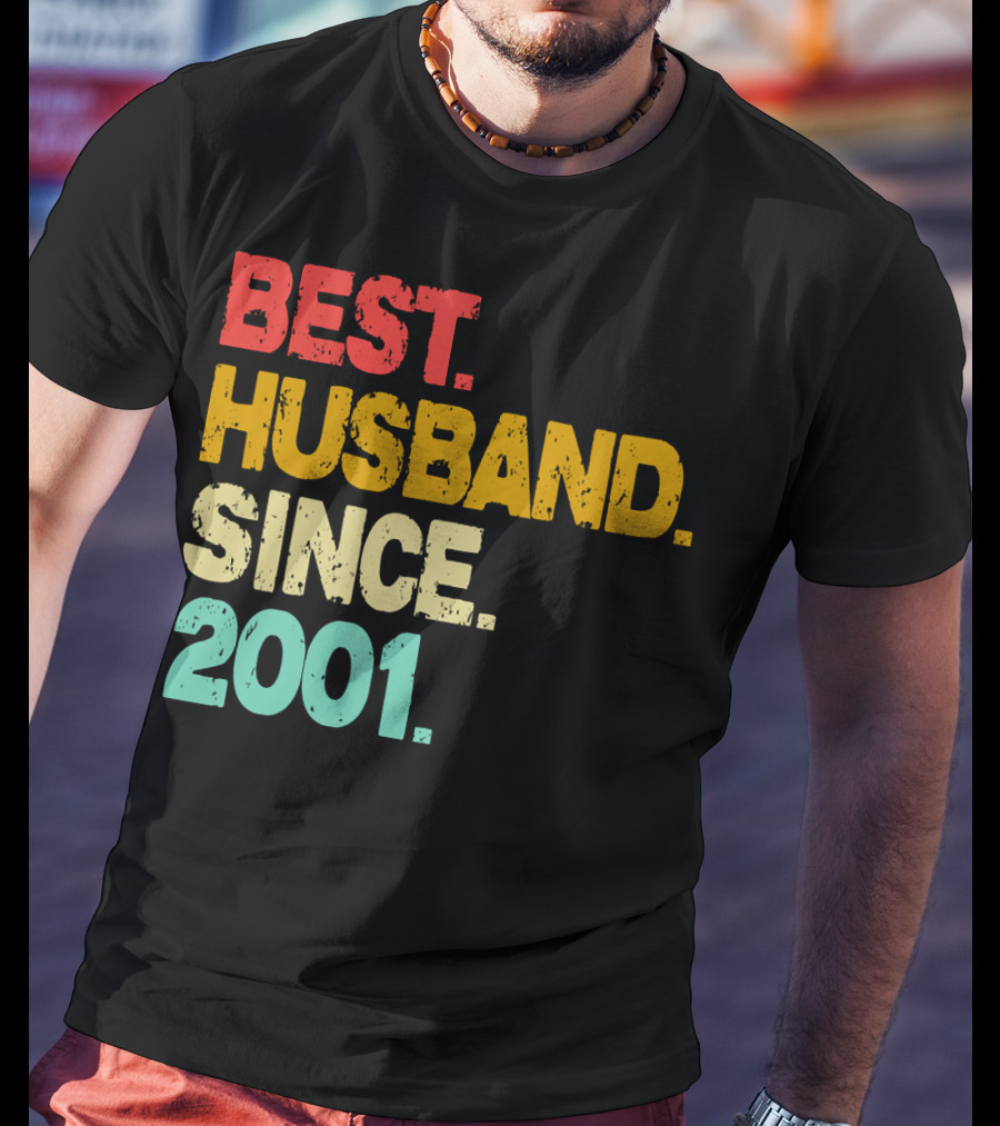 Best Husband Since 2001 Vintage Distressed Typography T-Shirt