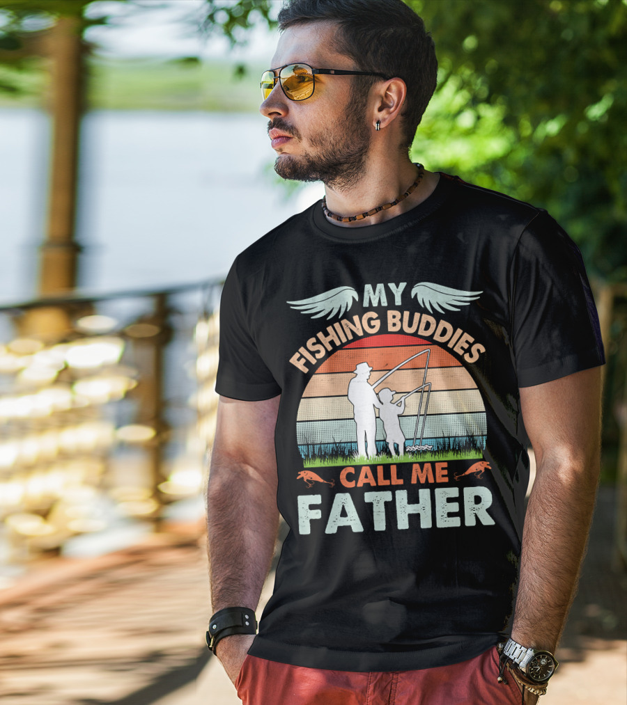 My Fishing Buddies Call Me Father Retro Sunset T-Shirt