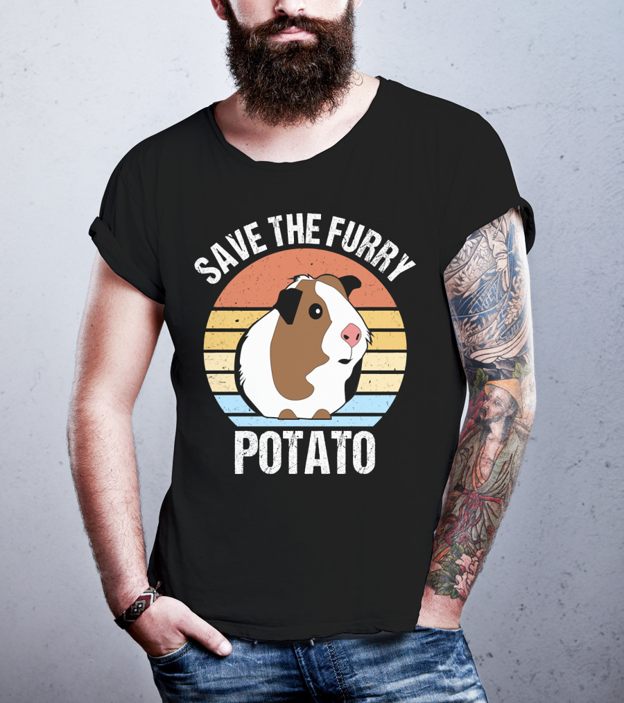 Save The Furry Potato Funny Guinea Pig Retro Sunset 181 T-Shirt