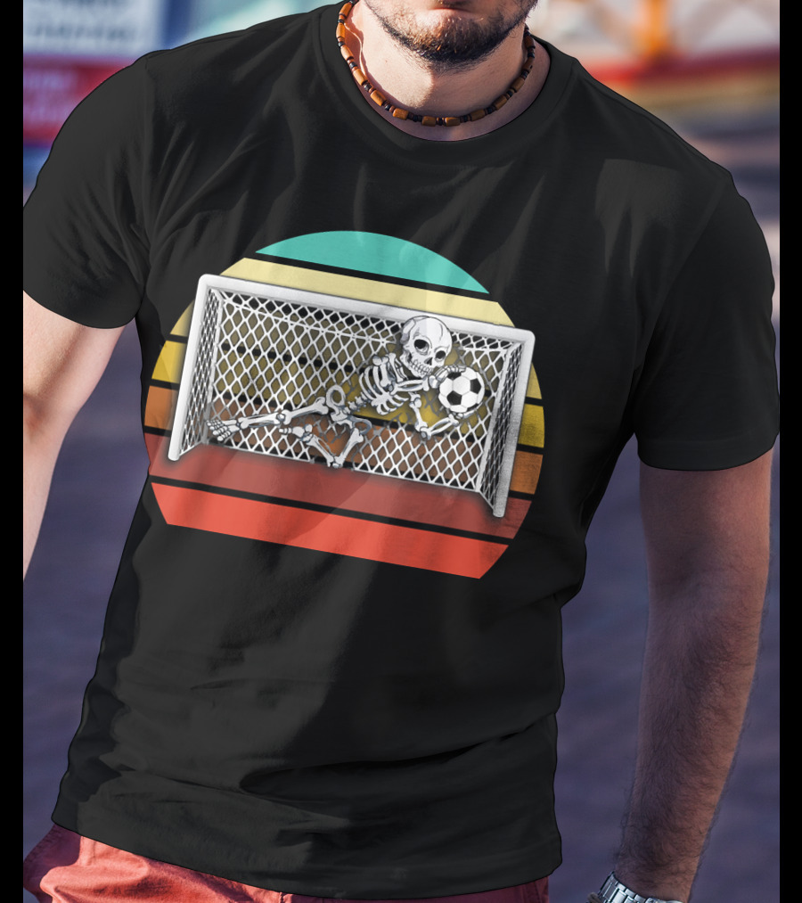 Retro Skeleton Soccer Goalkeeper Halloween Goalie Save 161 T-Shirt