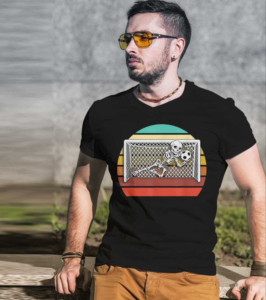 Retro Skeleton Soccer Goalkeeper Halloween Goalie Save 161 T-Shirt