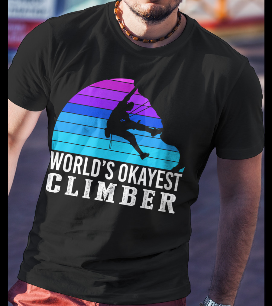 World's Okayest Climber Silhouette Against Gradient Sun 235 T-Shirt