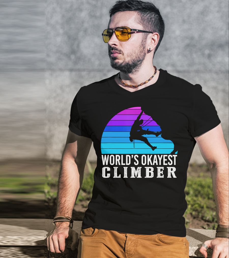 World's Okayest Climber Silhouette Against Gradient Sun 235 T-Shirt