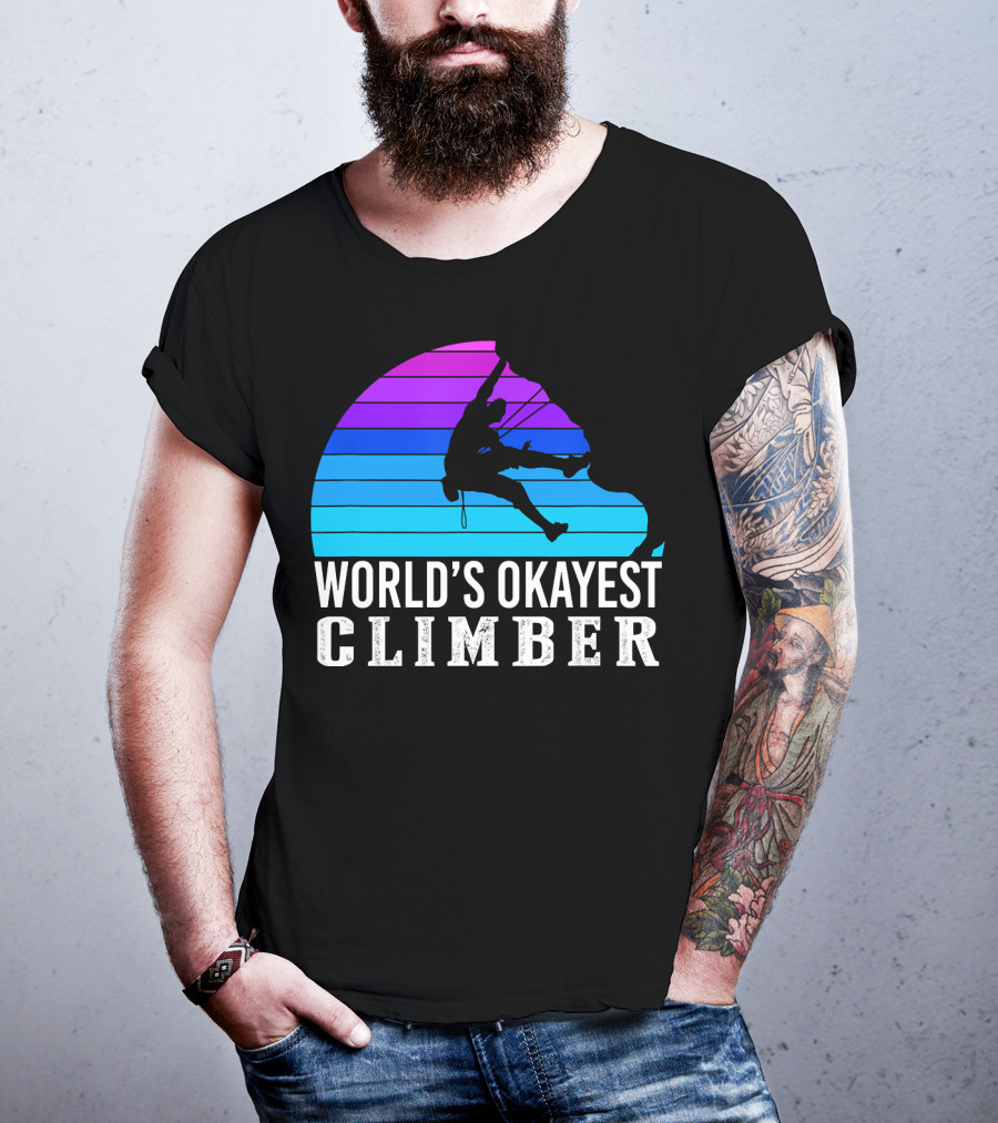 World's Okayest Climber Silhouette Against Gradient Sun 235 T-Shirt