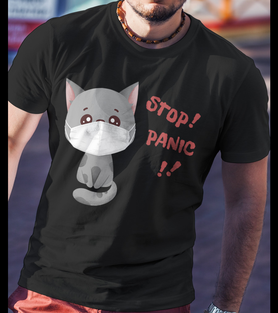 STOP PANIC Masked Cat Alert T-Shirt