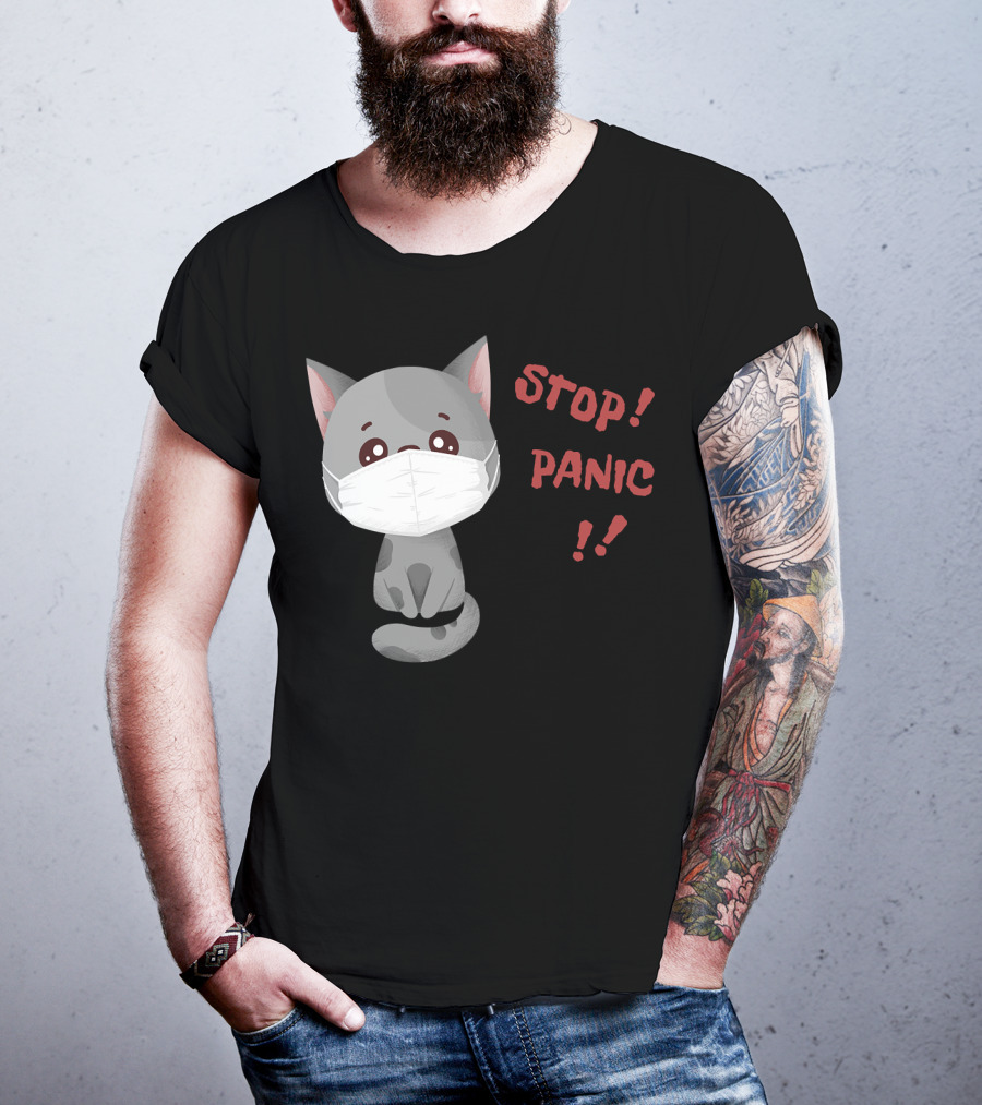 STOP PANIC Masked Cat Alert T-Shirt