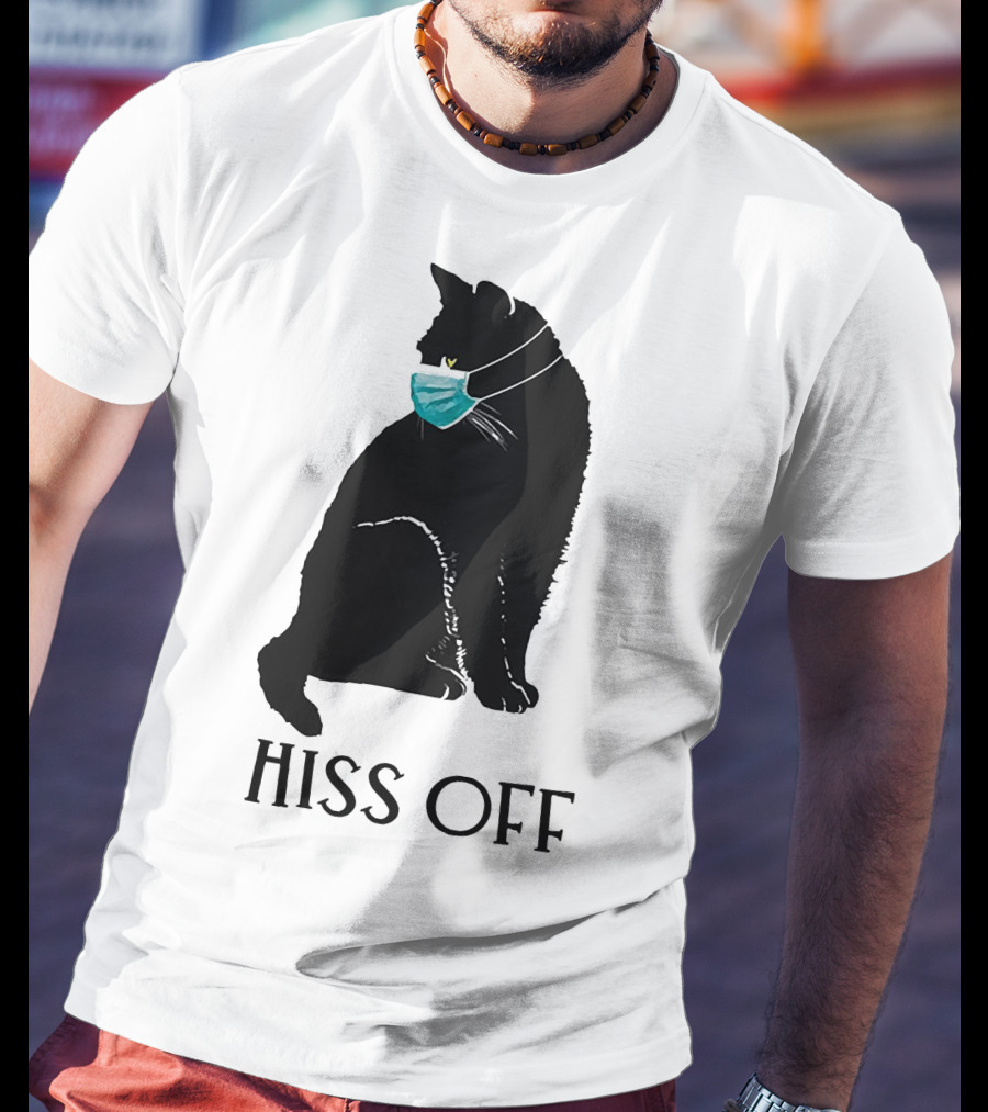 Black Cat Wearing Face Mask Hiss Off T-Shirt