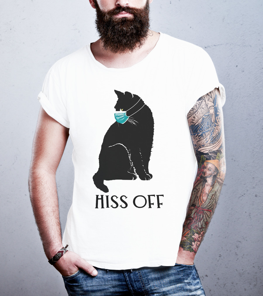 Black Cat Wearing Face Mask Hiss Off T-Shirt
