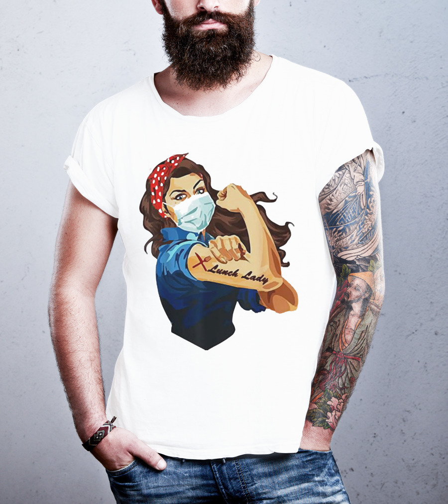 Strong Woman Masked Tattoo Lunch Lady Empowerment T-Shirt