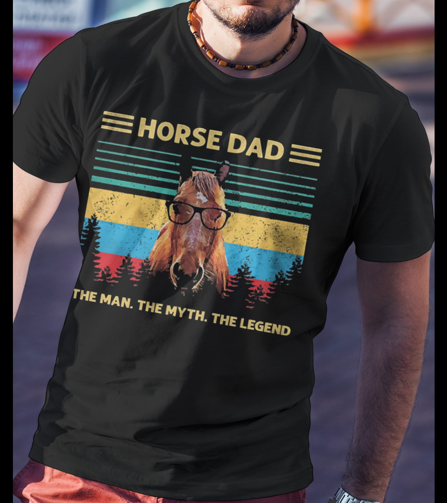 Horse Dad The Man The Myth The Legend Vintage Stripes Glasses Horse T-Shirt