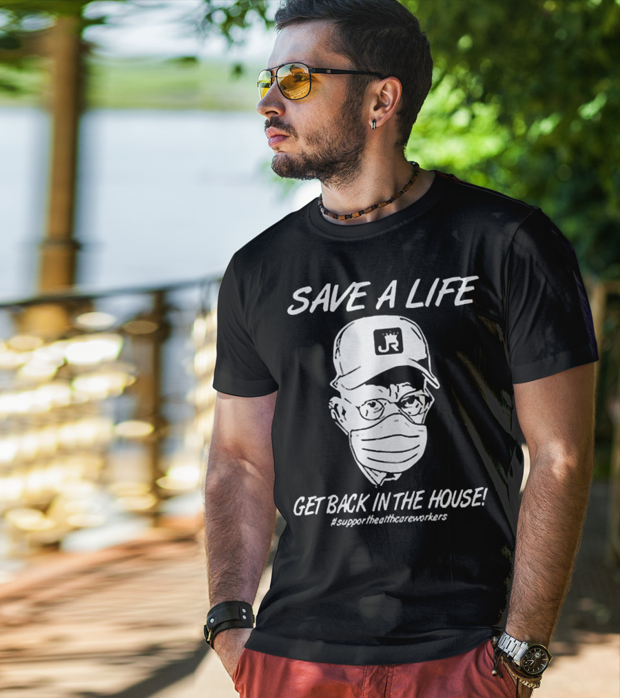 Save A Life Get Back In The House #supporthealthcareworkers Masked Cap Drawing T-Shirt