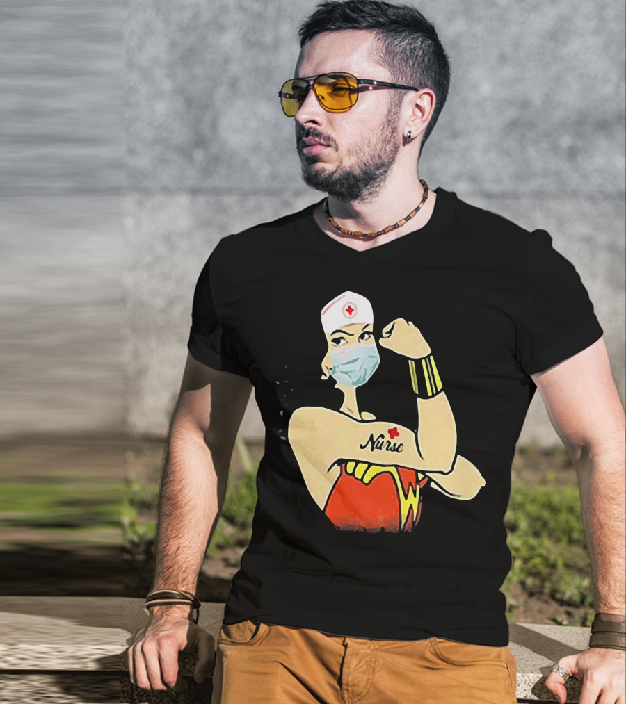 Wonder Woman Nurse Masked Tattoo Flexing T-Shirt