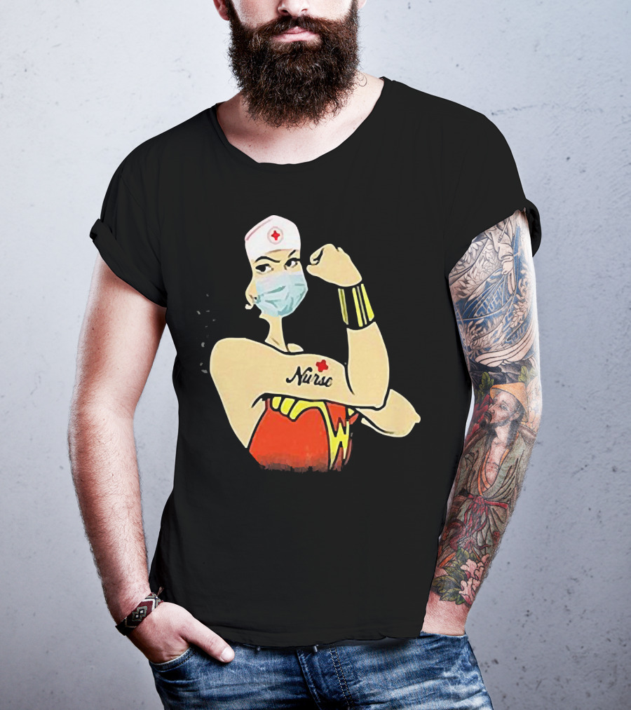 Wonder Woman Nurse Masked Tattoo Flexing T-Shirt